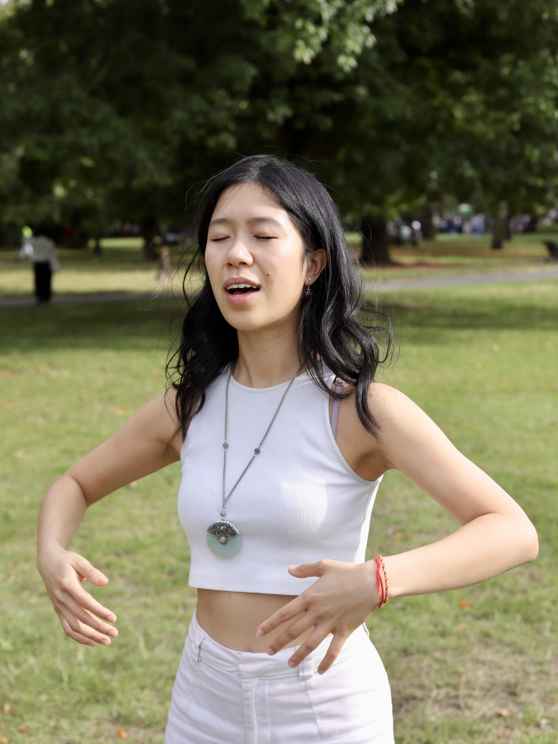 Demonstrating breath and body flow, breathe to ease